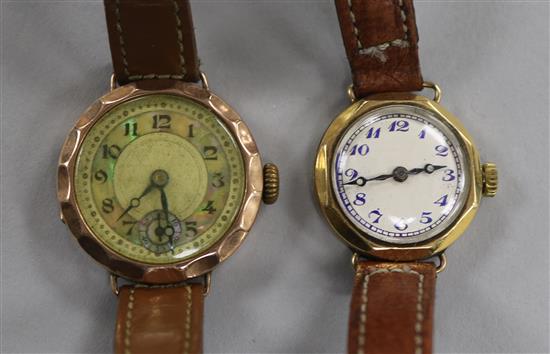 Two ladys 9ct gold manual wind wrist watches.